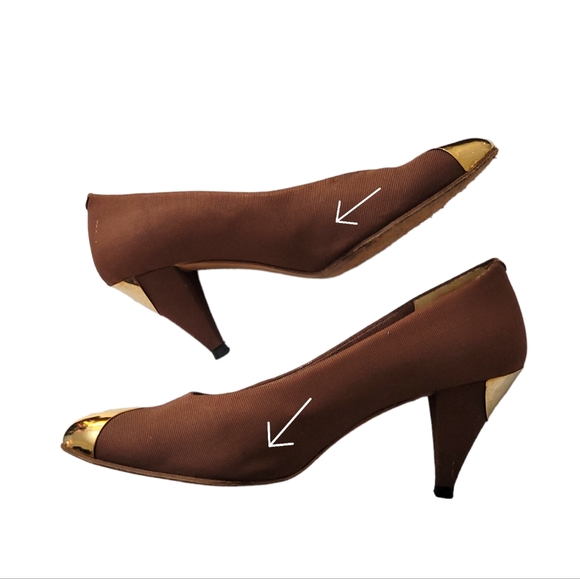 CHARLES KAMMER PARIS BROWN RIBBED GOLD TIP CLOSE TOE 3IN HEELS SIZE 36.5 - Picture 4 of 11